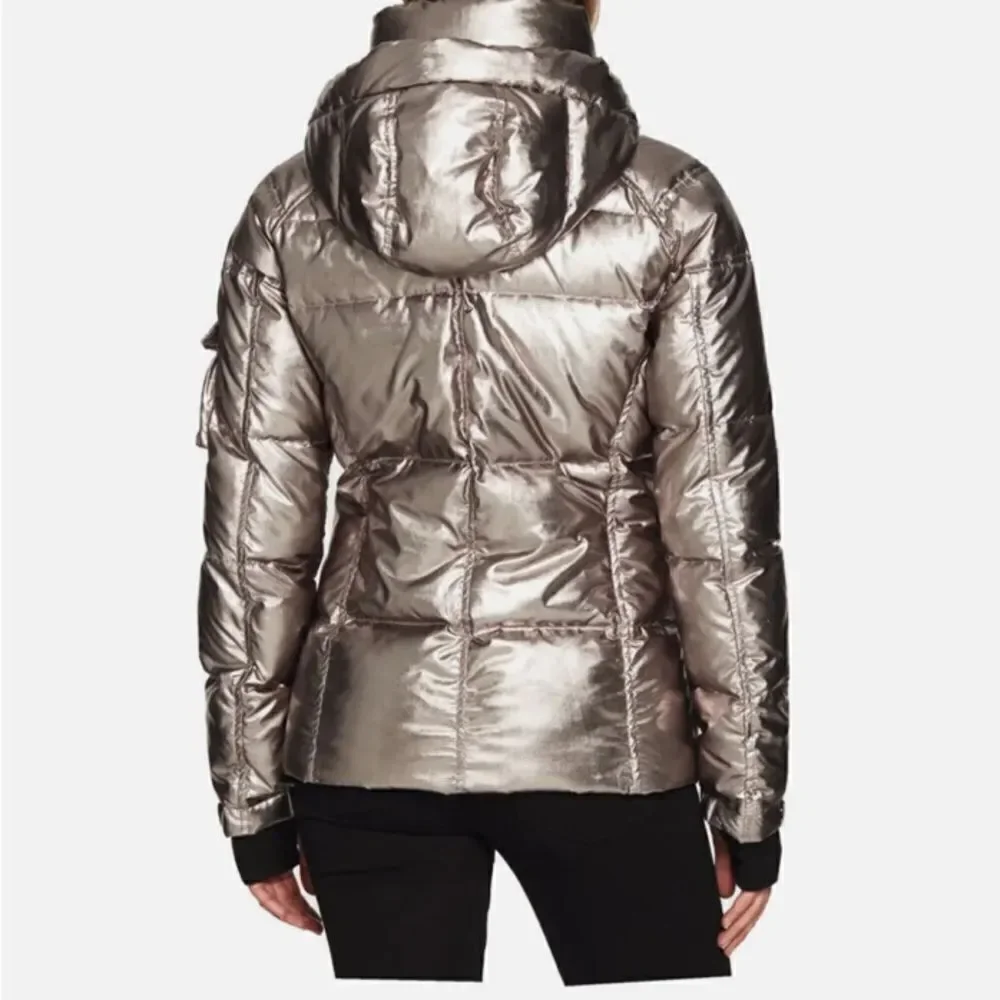 S13 Kylie Metallic Duck Down Feather Detachable Hooded Puffer Jacket